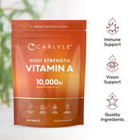 Vitamin A Tablets 10000 IU | 365 Count (1 Year Supply) | Vitamin A as Retinol Acetate | High Strength | Vegan and Vegatarian | By Carlyle