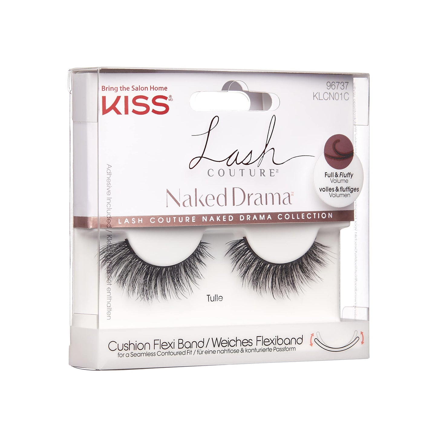 KISS Lash Couture Naked Drama Collection 1 Pair of False Lashes, Tulle, Full and Fluffy Faux Mink Fake Eyelashes with Cushion Flexi Band includes Lash Glue