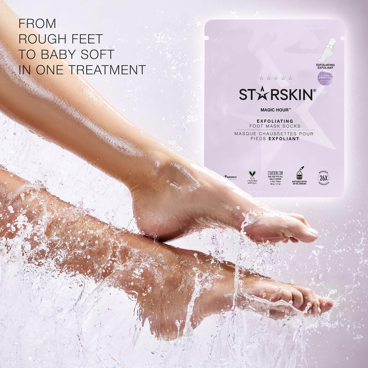 STARSKIN Magic Hour 1x50g, Exfoliating Foot Mask Sock with Lactic and Glycolic Acid, Gently Removes Calluses and Dead Skin for Effective Peeling, K Beauty Skincare