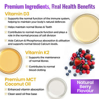 Vitamin D3 K2 Drops 4000iu + MCT Oil Liquid Absorption, Natural Berry Flavour 5 Month Supply - High Strengh Supplement by Inner Vitality