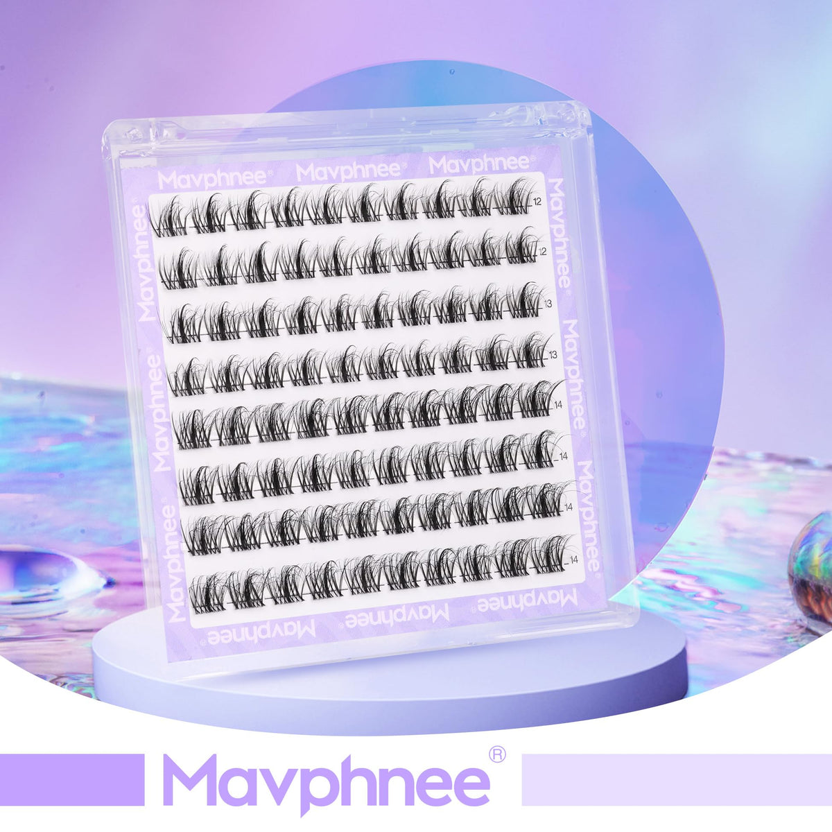 Natural Cluster Lashes Fluffy LC Curl Eyelash Extensions Wispy 96 Pcs Clear Band Lash Individuals Pack 12-14MM DIY at Home Lashes Pack by Mavphnee