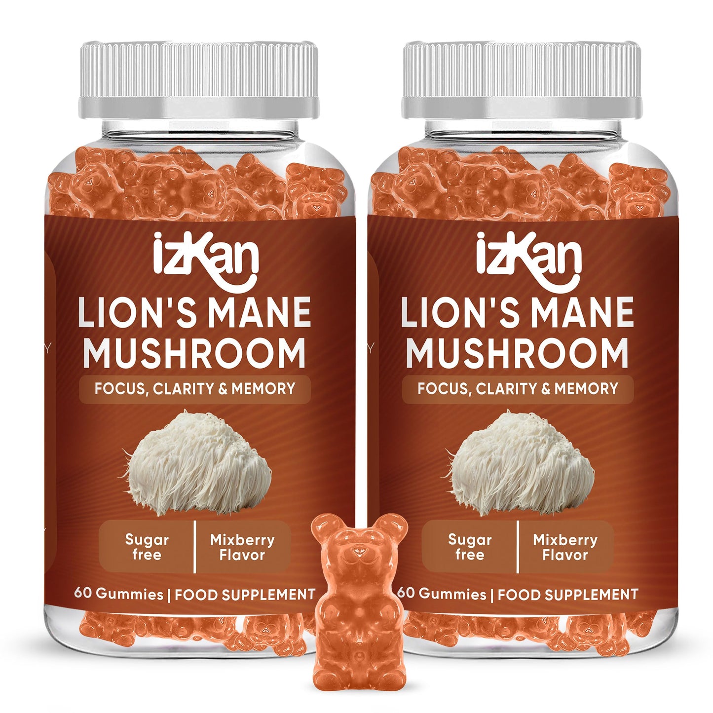Izkan Mushroom Gummies 1000mg - Lion Mane Mushroom Gummies Supplement Promotes Focus, Memory, and Mood - 60 Count (Mixed Berry Flavor, Halal, Gluten-Free, Vegan) (2)