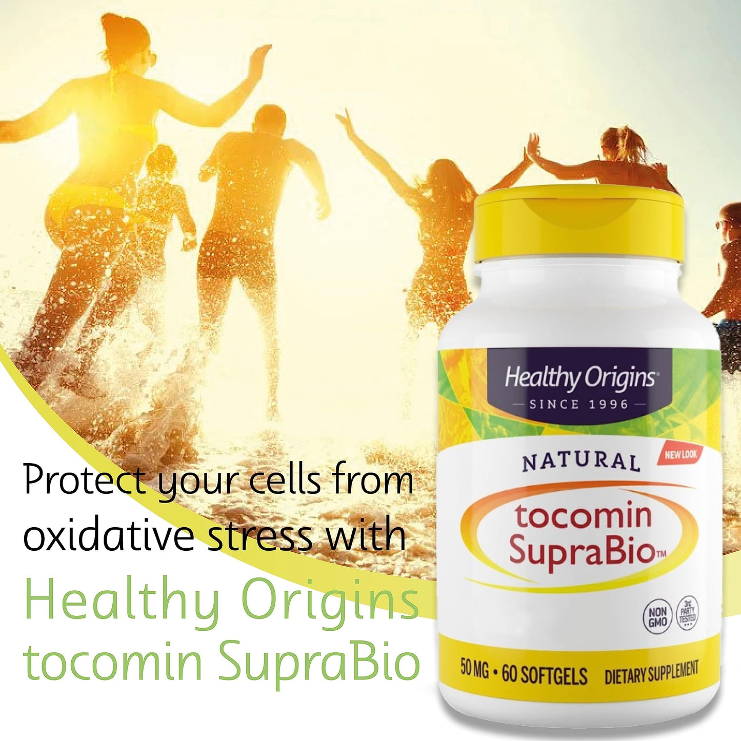 Healthy Origins, Natural Tocomin SupraBio, 50mg, 60 Softgels, Laboratory Tested, Vitamin E, Gluten Free, SOYA Free, Non-GMO
