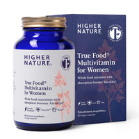 HIGHER NATURE Higher Nature Multivitamin for Women | Whole Food Multivitamin | 20 Essential Vitamins & Minerals | Vitamin C, D, K, B12, Iron, Zinc | True Food® Formula | UK Female Multivitamin | 60 Capsules
