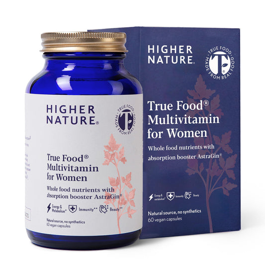 HIGHER NATURE Higher Nature Multivitamin for Women | Whole Food Multivitamin | 20 Essential Vitamins & Minerals | Vitamin C, D, K, B12, Iron, Zinc | True Food® Formula | UK Female Multivitamin | 60 Capsules
