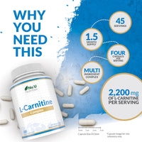 L-Carnitine Complex 2200mg - 180 High Strength Vegan Capsules - with Riboflavin, Biotin, Chromium, Vitamin D, B3 & B6 - L Carnitine Tartrate Supplement - Made in The UK - Nu U Nutrition