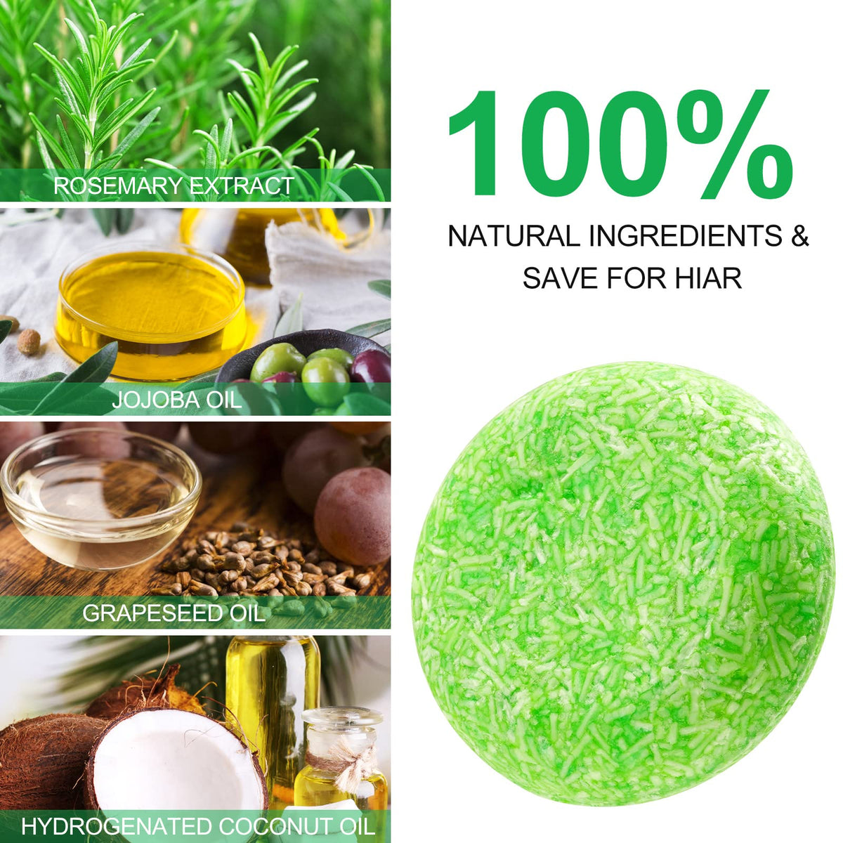 HXTMKT Solid Shampoo Rosemary, Organic Hair Soap Shampoo for Hair Growth Volume, Rosemary Shampoo Bar for Oily Hair & Dry Hair, Dry Scalp, Naturally Handmade 1 Bar of 60 g