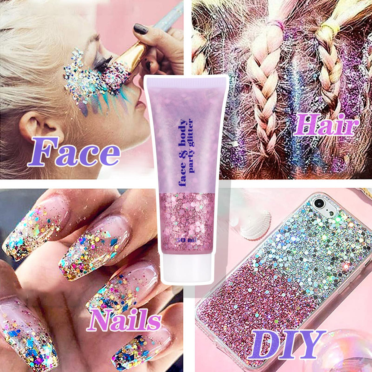 Dacitiery 3Pcs Body Glitter Gel Kit, 50ml Mermaid Sequins Chunky Glitter Liquid Gel for Face, Body, Eye, Hair, Nail DIY Art Festival Party Makeup Decoration