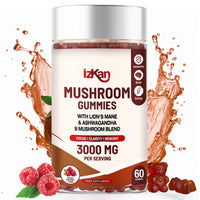 Izkan Mushroom Complex Gummies 3000mg - Lion Mane & 9 Brain Health Mushrooms Gummies with Ashwagandha Supplement Promotes Calm Focus Memory Mood Immunity & Energy - 60 Count (Halal, Gluten-Free, Vegan) (1)
