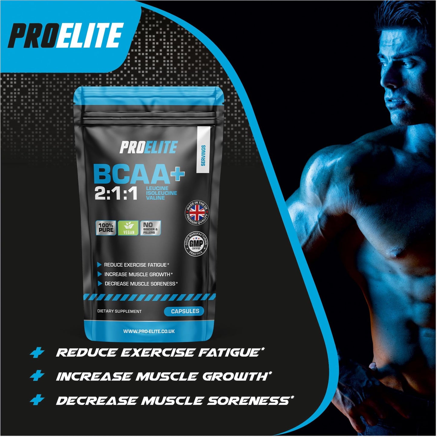 BCAA Capsule 3000mg Per Serving - 360 Vegan Capsules - 2:1:1 Branched Chain Amino Acids Capsules with Vitamin B12 & B6 - BCAA Powder Tablets Alternative - Pre Post Workout for Energy by PROELITE