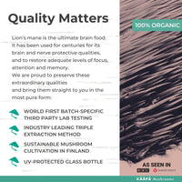 KAAPA MUSHROOMS ORGANIC LIONS MANE MUSHROOM EXTRACT TINCTURE | Unique & Potent Triple Extraction Method | Grown in Finland | Mushroom Supplement for Cognitive Function, Brain & Memory | 50ml