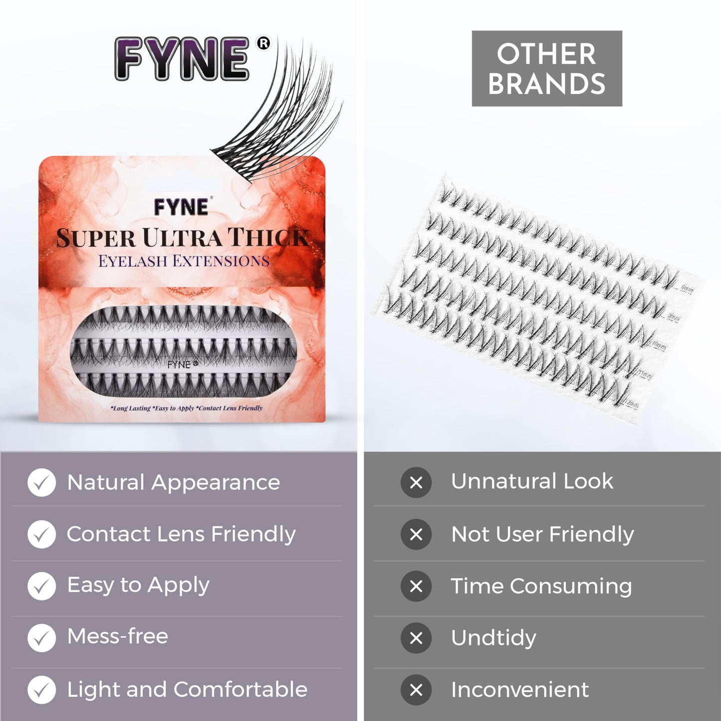 FYNE Super Ultra Thick Individual Eyelashes | 240 Medium Eyelash Clusters | 10mm Ultra Thick Lashes | Volume Cluster Lashes | Durable False Eyelash Extensions | Lashes Individual Cluster 4 Packs