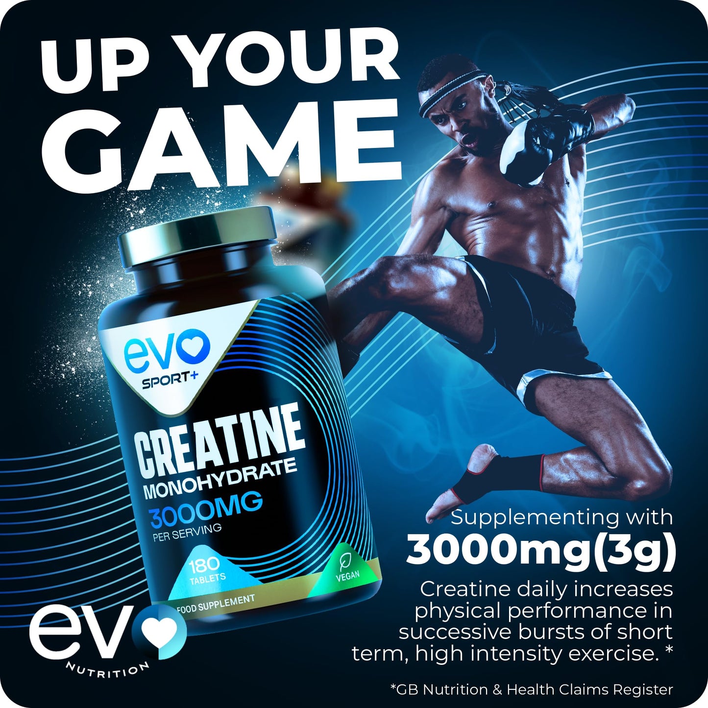 EVO NUTRITION EVO Nutrition Creatine Monohydrate 3000mg, 180 Unflavoured Tablets