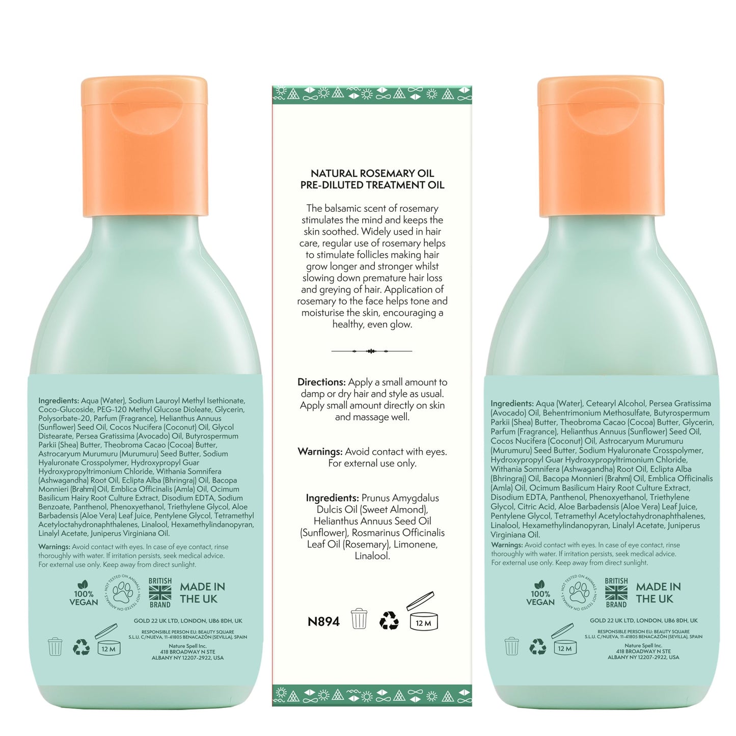 Nature Spell Hair Growth Travel Set, Includes Rosemary Oil, Shampoo & Conditioner, Nourishing & Strengthening, Vegan, Set of 3