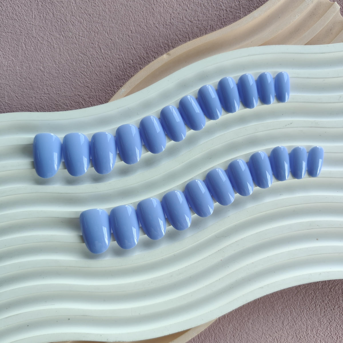 SXVME Light Blue Short Press-on Nails - Simple Acrylic Oval Almond Fake Nails, Solid Gel Full Cover for Daily Wear