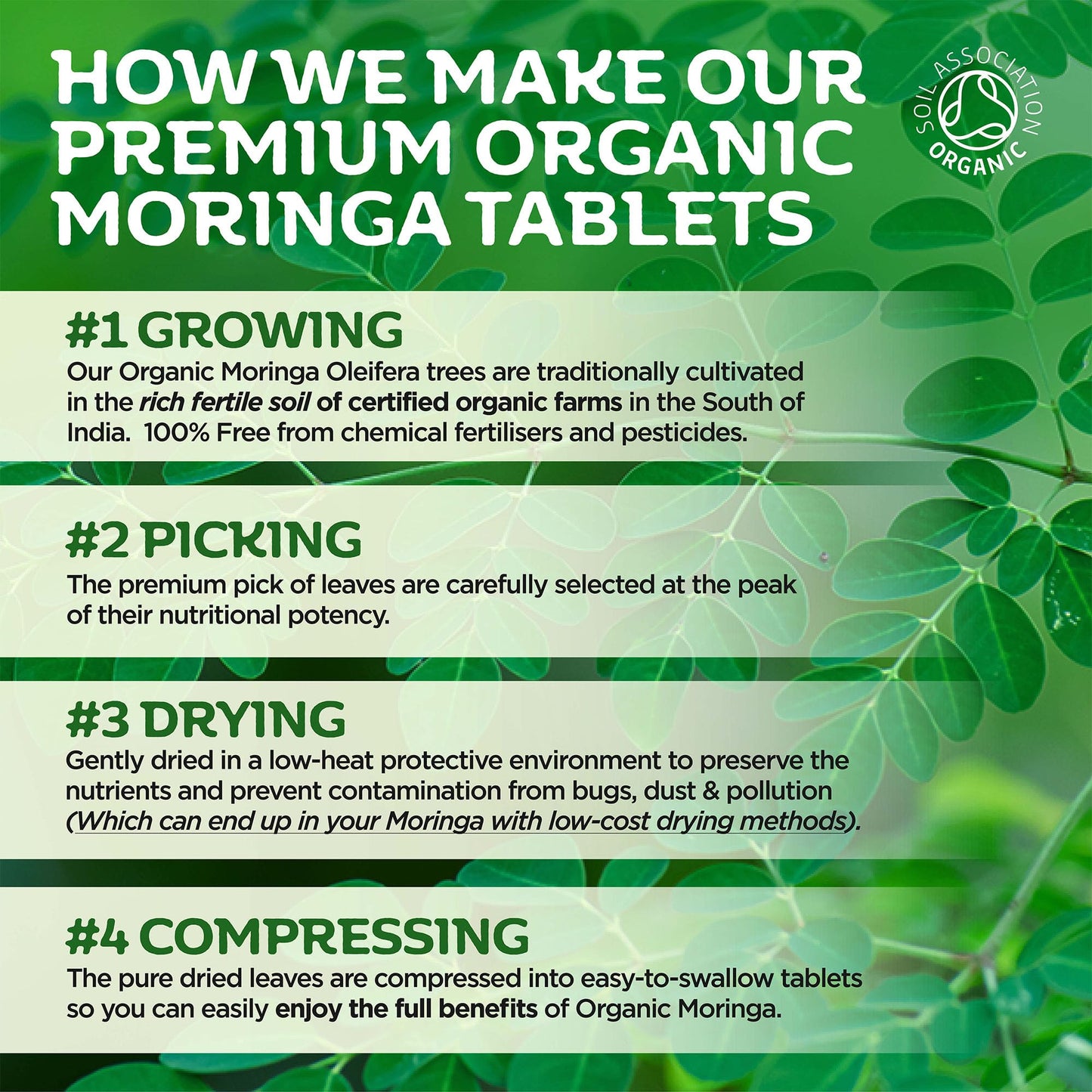 Inner Vitality Pure Organic Moringa Tablets 180/2-Month Supply, Zero Additives