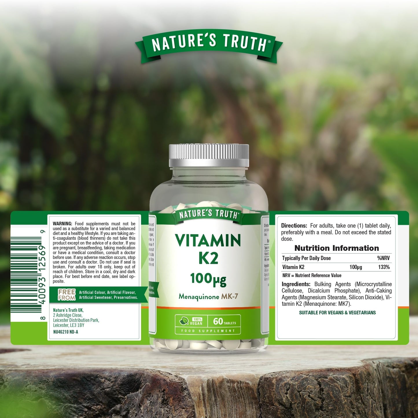 Nature's Truth Vitamin K2 MK-7 100ug | 60 Vegan Tablets | Menaquinone MK-7