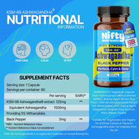 Nifty Nutrients Ashwagandha KSM-66® 1500mg High Strength Capsules | 1 a Day | 90 Capsules 3 Month Supply | Vegan & Black Pepper to Aid Absorption | Made in The UK