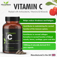Feel Supreme 100% Natural Vitamin C 60 High Strength Food State Non-Synthetic Capsules Supplement Immune System Support No Nasty Fillers or Binders