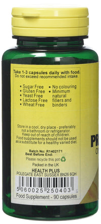 Health Plus Evening Primrose Oil 500mg (9% GLA) : Omega-6 Supplement - 90 Capsules, in a planet-friendly 99% recycled pot