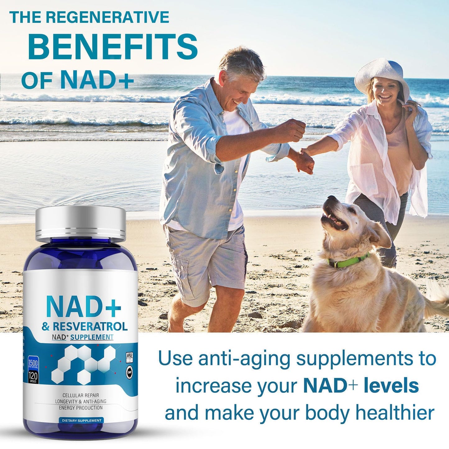 Anogol NAD+ Supplement, (120 Capsules) with NAD+ Resveratrol and Vitamin B3, Superior Absorption, Boosts Energy Metabolism and Cellular Repair, Supports Healthy Aging, 02a