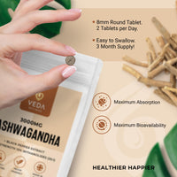 Pure Ashwagandha Extract 180 Tablets 3000mg - 10% Withanolides with Black Pepper Extract - 3 Month Supply - Premium High Strength, Maximum Bioavailability, Vegan Friendly. Made in The UK.