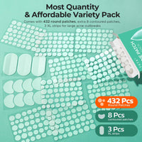 TKTK 443 Count Pimple Patches for Face, Hydrocolloid Spot Stickers, 5 Sizes