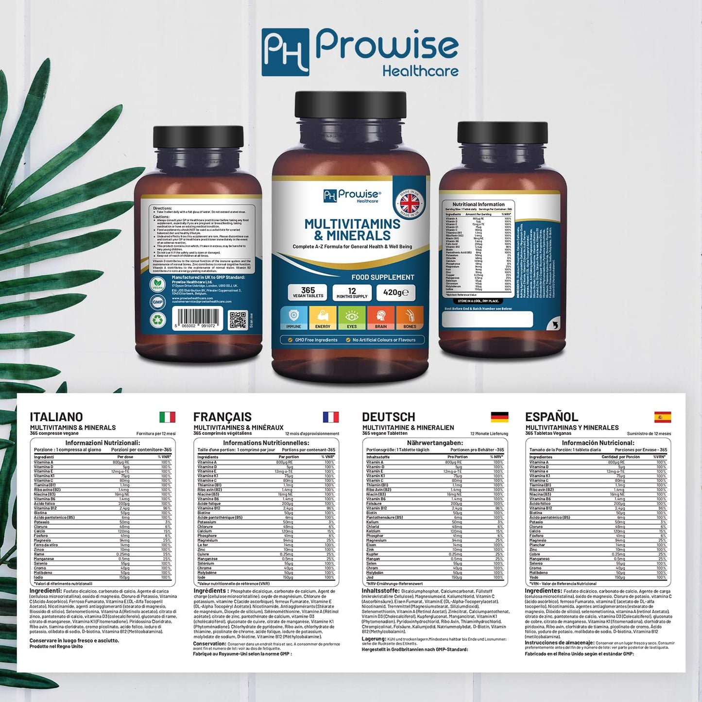 A-Z Multivitamins And Minerals I 365 Vegan A-Z Vitamins Tablets (1 Yr Supply) I 26 Essential Active Vitamins, Minerals & Micronutrients for Men & Women I Made in The UK by Prowise Healthcare