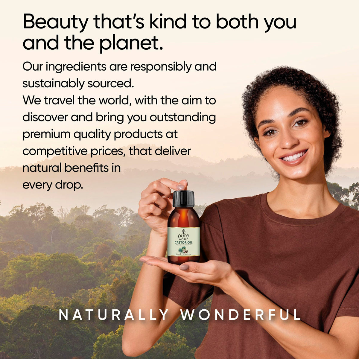 Pure World Natural Castor Oil 100ml. Cold & Freshly Pressed 100% Pure and Undiluted Hexane Free for Eyebrows, Nails, Beard, Hair, Eyelash Growth Cruelty Free Food Grade