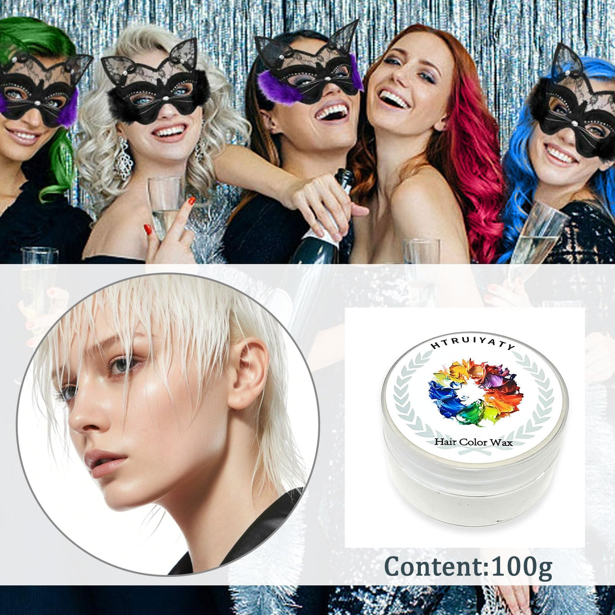 HTRUIYATY Temporary White Hair Colour Wax Natural Washable Instant Hair Color Pomades Mud for Kids Adult Cosplay Halloween Party