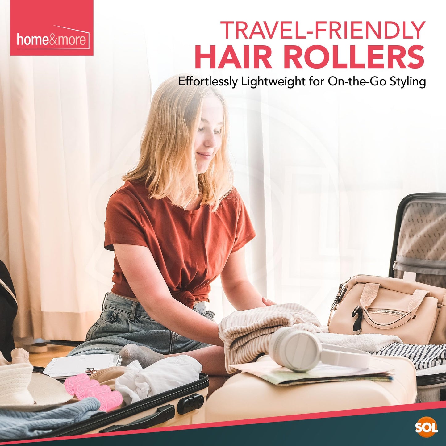 SOL 4pk Pink Hair Rollers for Hair Volume, Velcro Rollers for Hair Roller Pink Hair Curlers Rollers for Hair Curling Velcro Hair Rollers for Long Hair Rollers Self Grip Hair Rollers for Soft Bouncy Curls