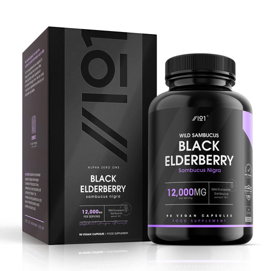 ALPHA01 Black Elderberry Extract Capsules - 1200mg - Wild European Sambucus Extract 10:1 for Immunity - Vegan, Non-GMO, Kosher, Gluten Free. 90 Vegan Capsules.