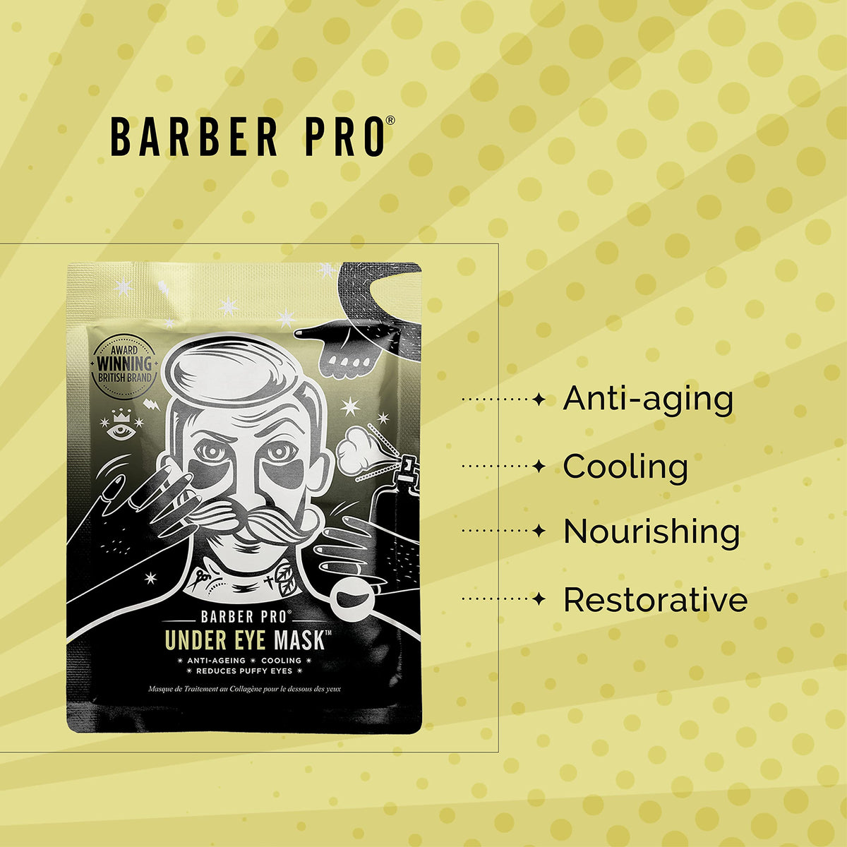 BARBER PRO UNDER EYE MASK Mens Eye Patches Activated Charcoal & Volcanic Ash Gel Pads Natural Anti-Ageing Skincare for Puffy Eyes Vegan Multi Award Winning Brand 3 Pairs