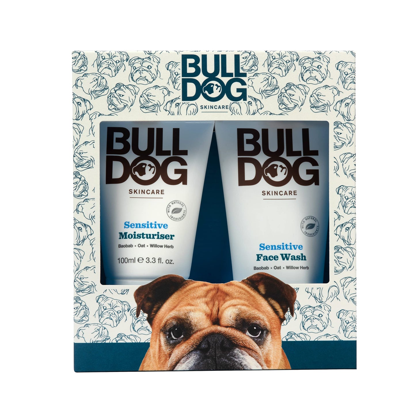 Bulldog Skincare - Sensitive Skincare Duo, Gift Set for Men (x1 Sensitive Moisturiser 100 ml, x1 Sensitive Face Wash 150 ml)