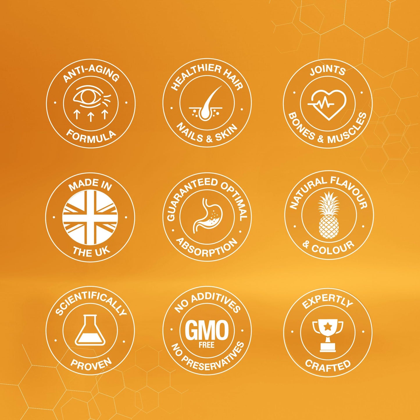 Health Edge Formulas Collagen Gummies - High Strength - for Skin, Hair, Nails, Bones, Muscles & Joints. Hydrolysed Collagen Peptides - Natural Orange Flavour, No Additives or Preservatives