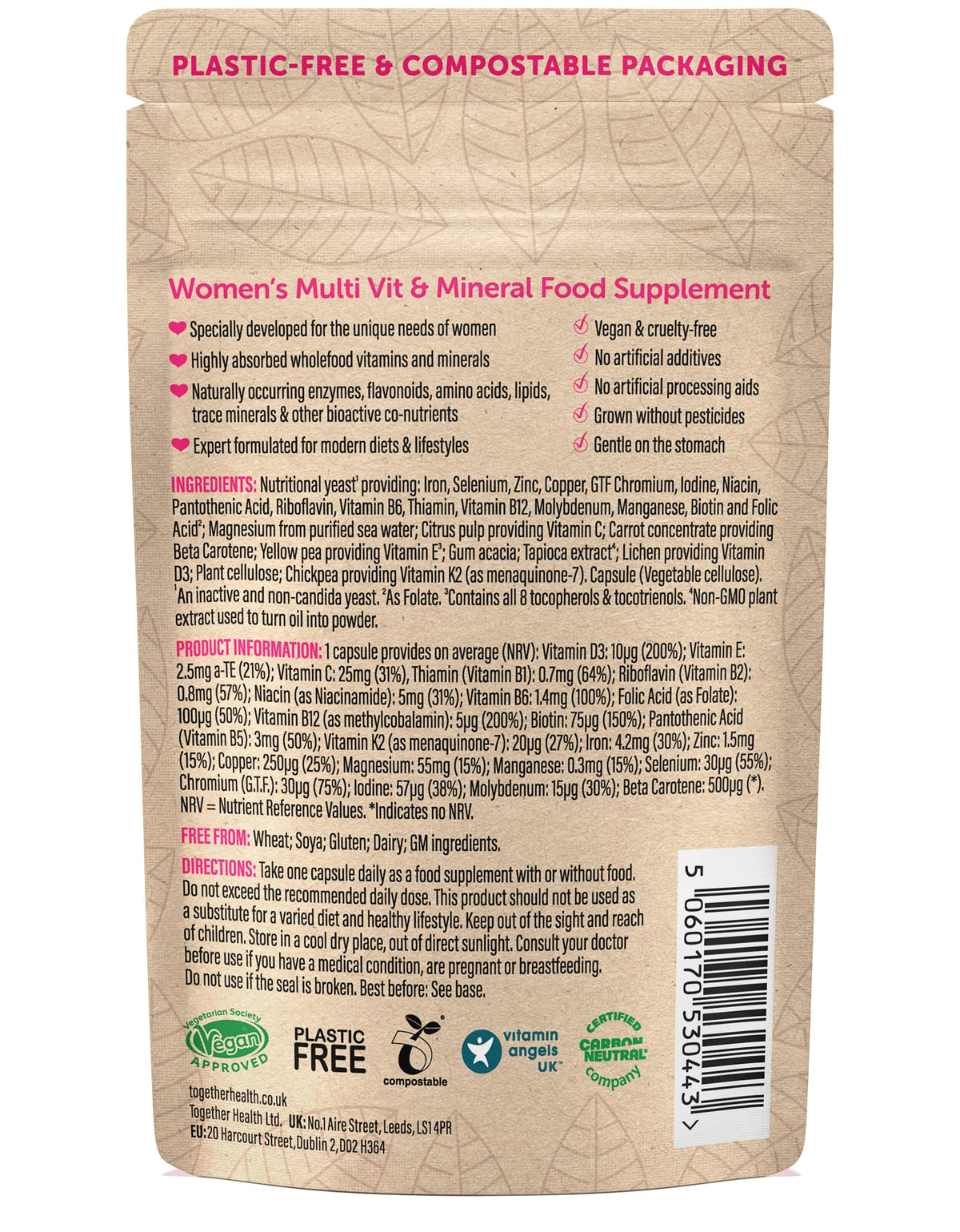 Women’s Multi Vitamin & Mineral – Together Health – Specially Formulated for Women – 22 Nature-Based Nutrients – Vegan Friendly – Made in The UK – Pack of 3 – 90 Vegecaps