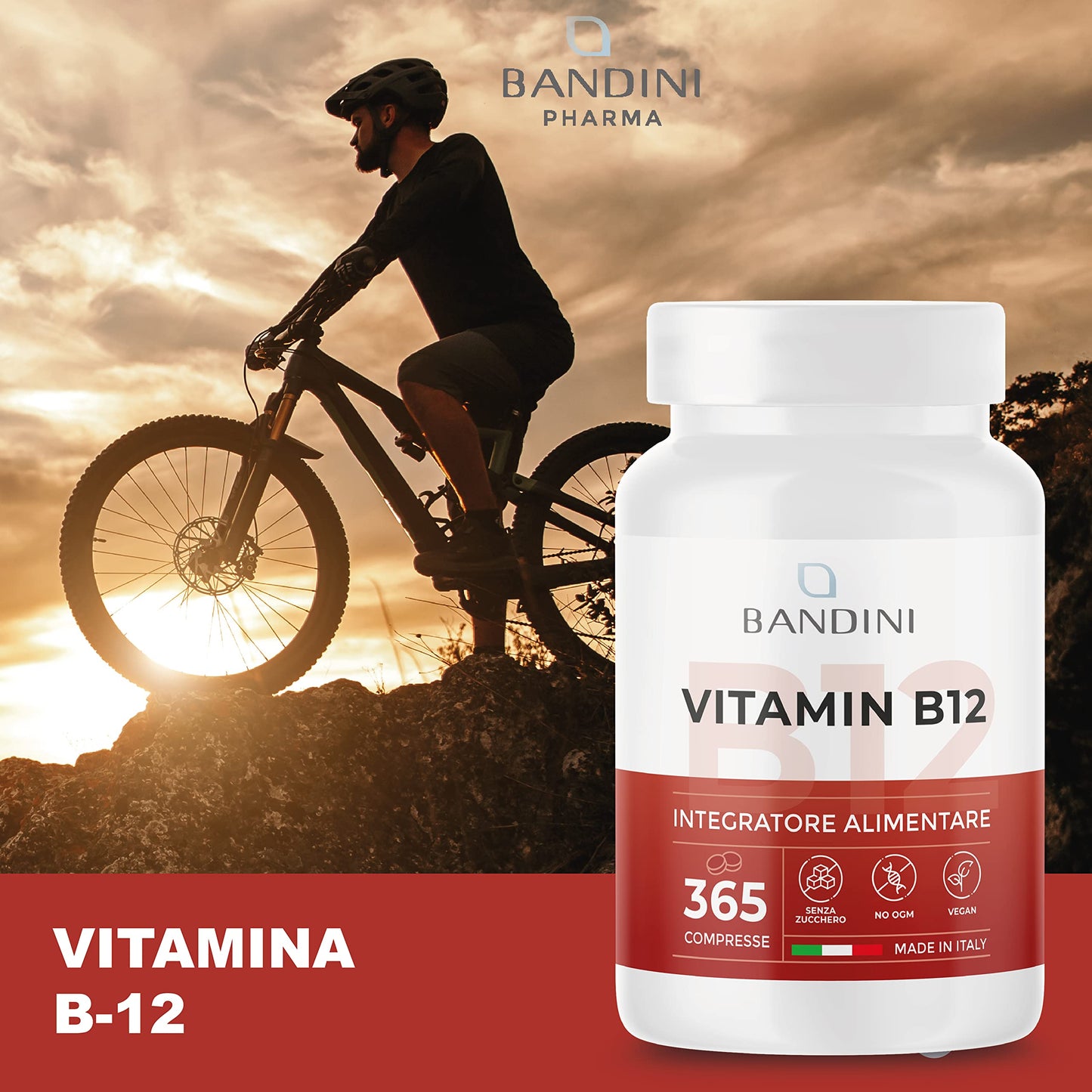 BANDINI Bandini® Vitamin B12 365 Vegan (1 Year Coverage) - Methylcobalamin 1000 µg - 100% Vegan Tablets - VIT B 12 Supplement - Energy Metabolism, Physical and Mental Tiredness