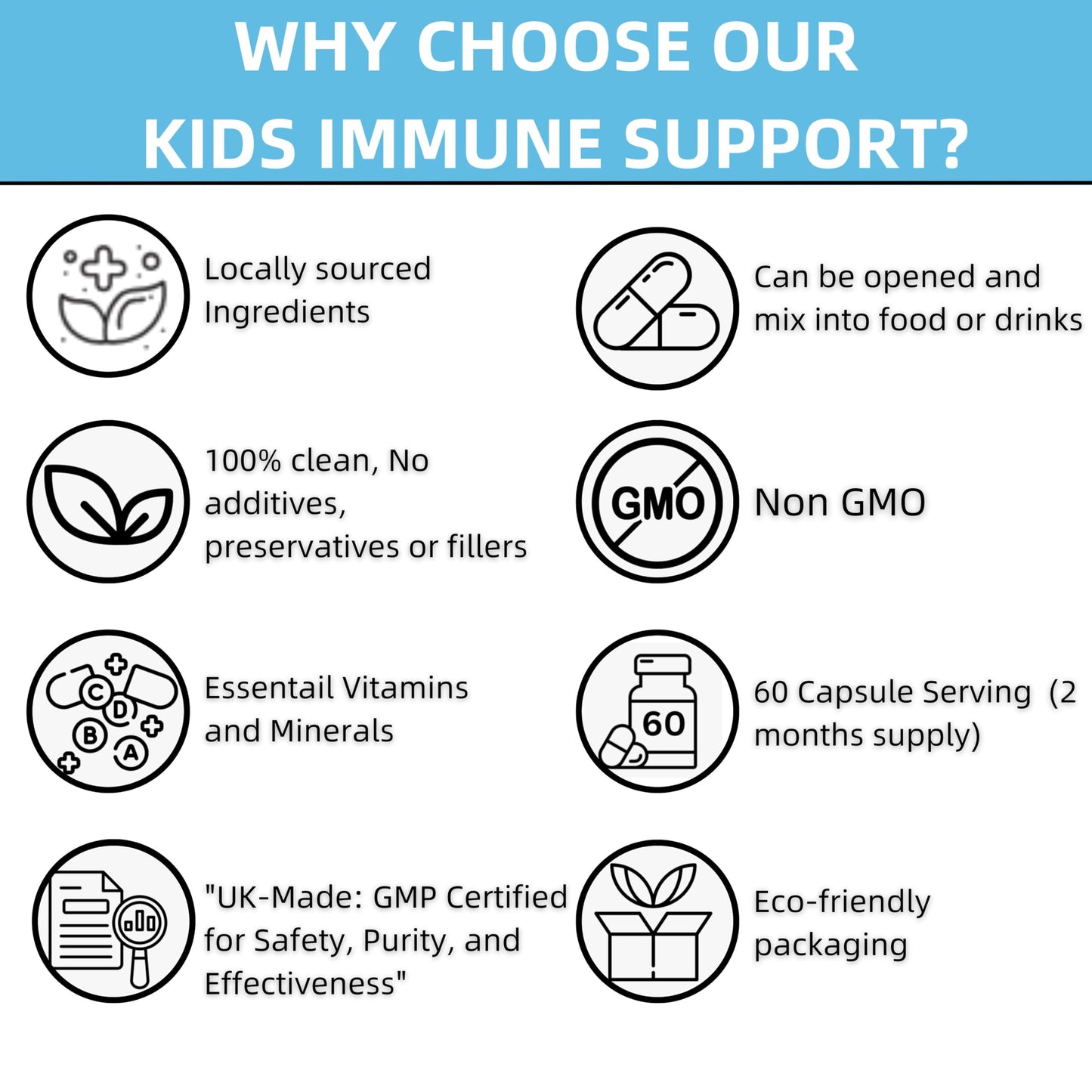 Mad Diet Kids Immune Support – Zero Additives – 60 Capsules - Non-GMO Immune Support for Kids