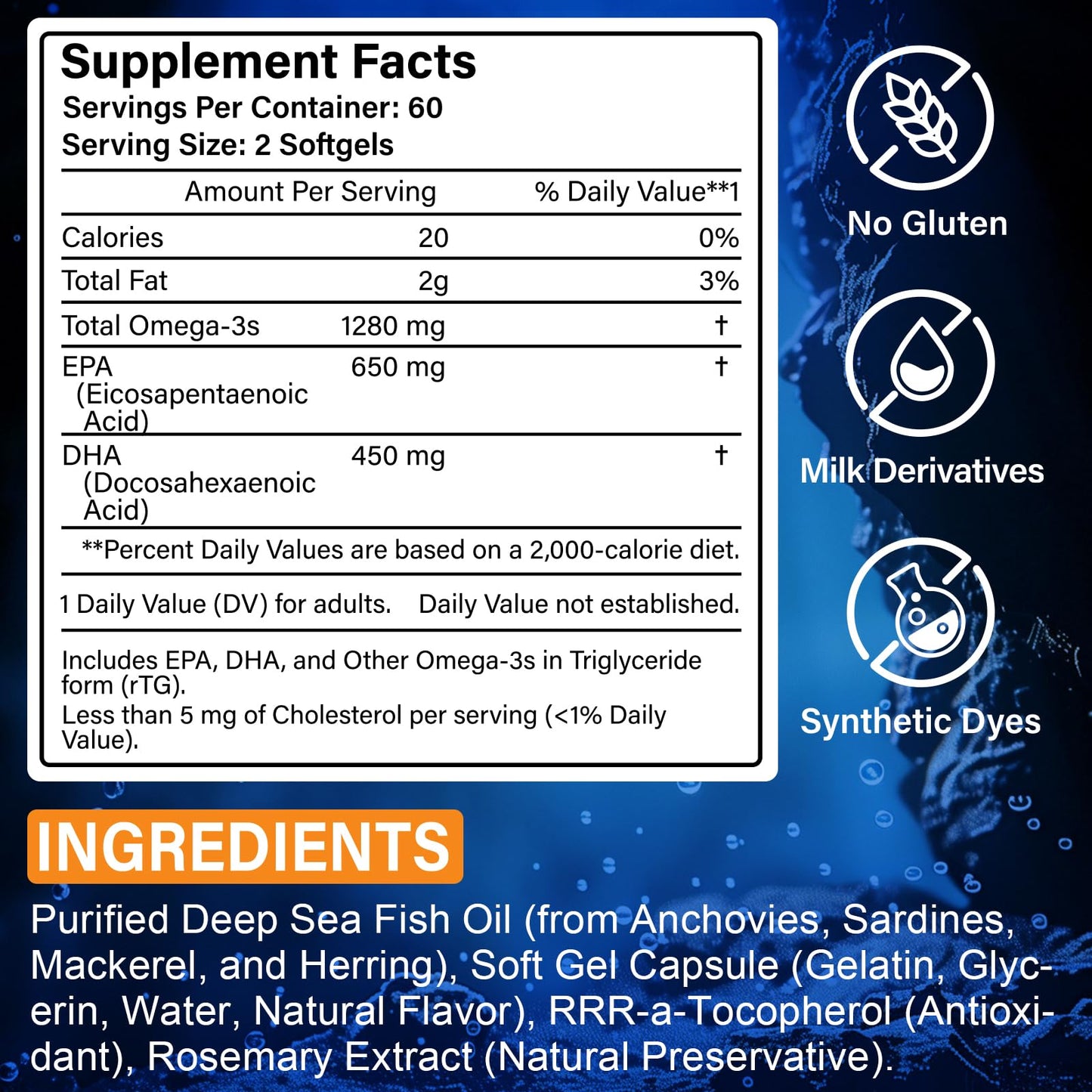 XAYGHE Omega 3 Fish Oil Supplement - Omega 3 Capsules High Strength 1280mg with EPA 650mg & DHA 450mg - 120 Count - Support Heart Brain Health