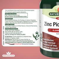 Natures Aid Zinc Picolinate Tablets 15mg - Supports Immune Health - Antioxidant Protection - Metabolism Wellness - Vegan Gluten-Free Non-GMO - High Potency Natural Supplement - 30 Tablets