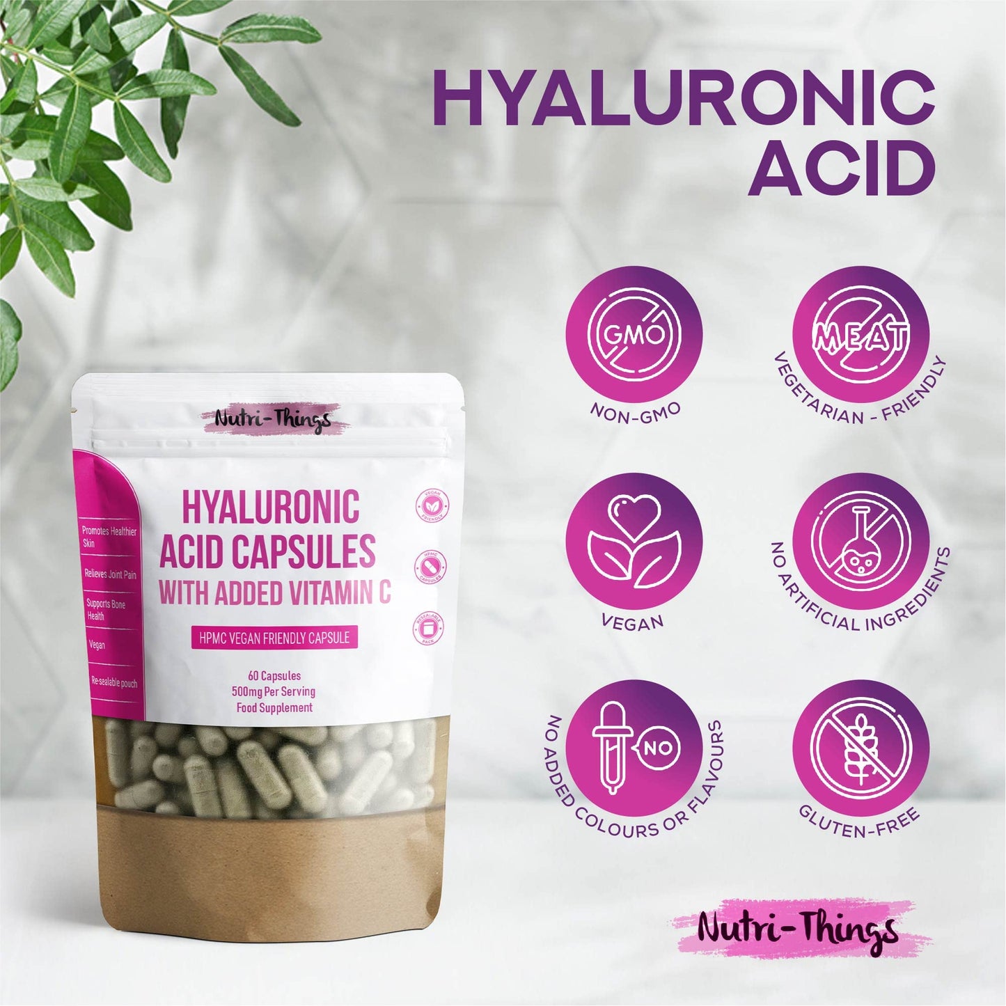 Hyaluronic Acid Capsules with Added Vitamin C | Hyaluronic Acid Tablets which Supplements a Healthy Lifestyle