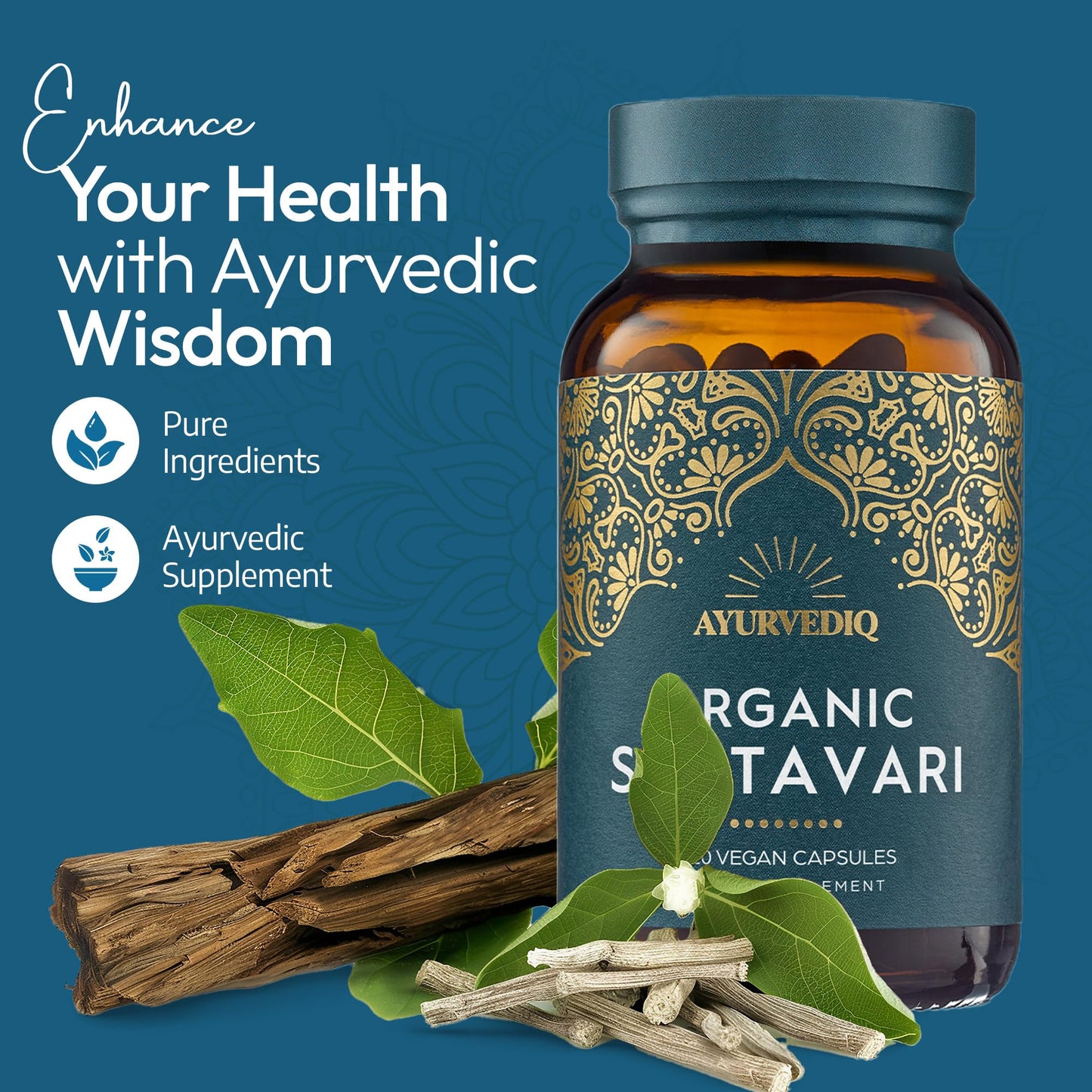 AYURVEDIQ WELLNESS Ayurvediq Wellness Organic Shatavari Capsules 120, 500mg – Natural Pure Shatavari Powder for Breast Milk, Hormone Balance for Women – Soil Association Certified - Vegan Ayurveda Products