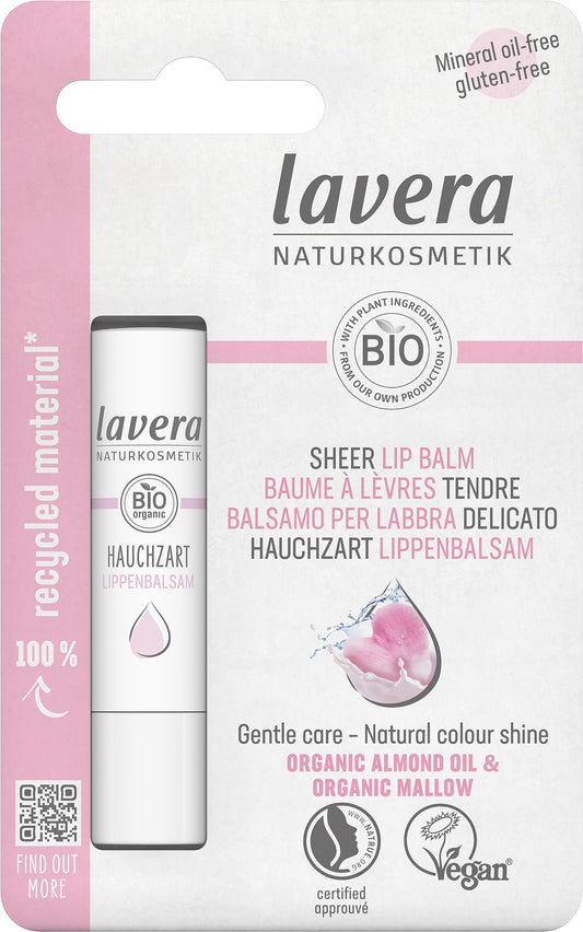 lavera Sheer Lip Balm - for long-lasting and intensive care - strengthens skin barrier - with organic almond oil & organic mallow - vegan