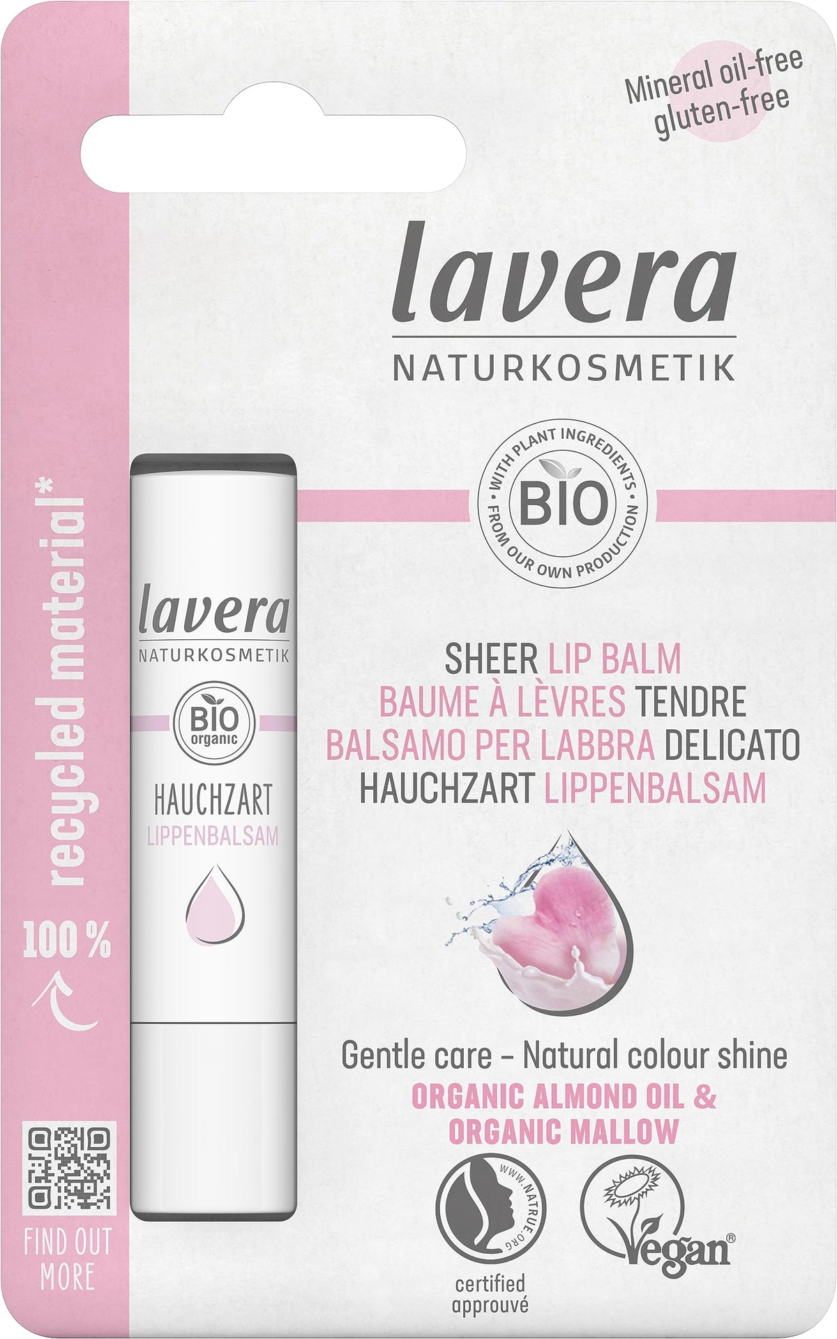 lavera Sheer Lip Balm - for long-lasting and intensive care - strengthens skin barrier - with organic almond oil & organic mallow - vegan