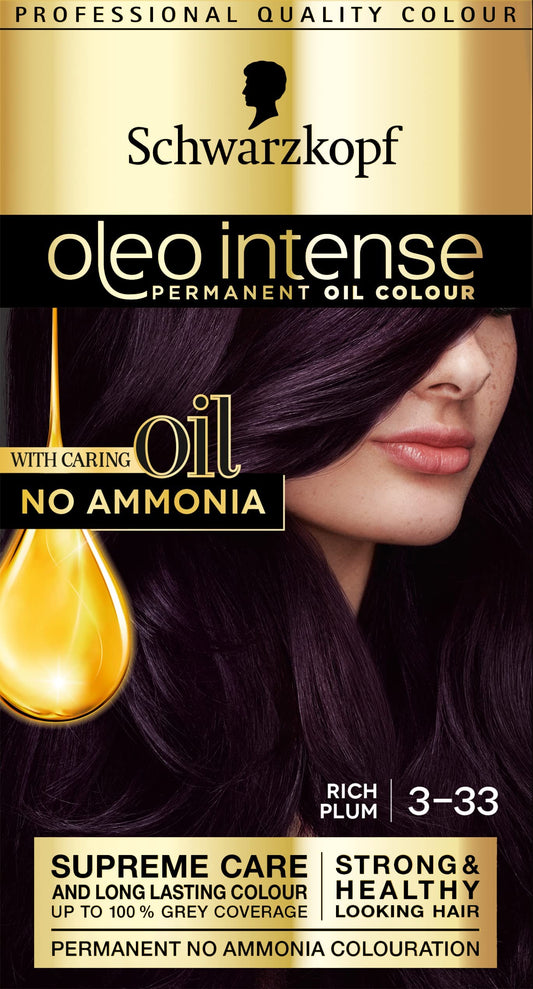 Schwarzkopf Oleo Intense, Permanent Purple Hair Dye, Ammonia Free, Up to 100 Percent Grey Coverage, Rich Plum 3 - 33
