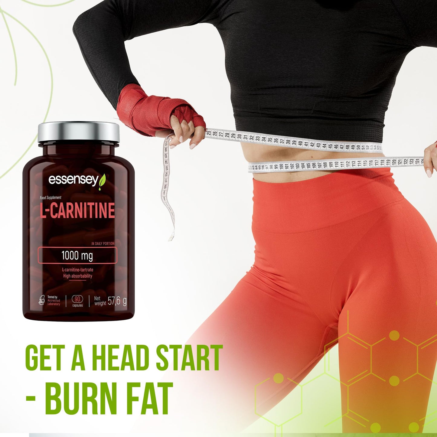 ESSENSEY Essensey L-Carnitine 1000mg - 90 Capsules | High Absorption Form | Ideal for Vegetarians High Strength L Carnitine Supplement