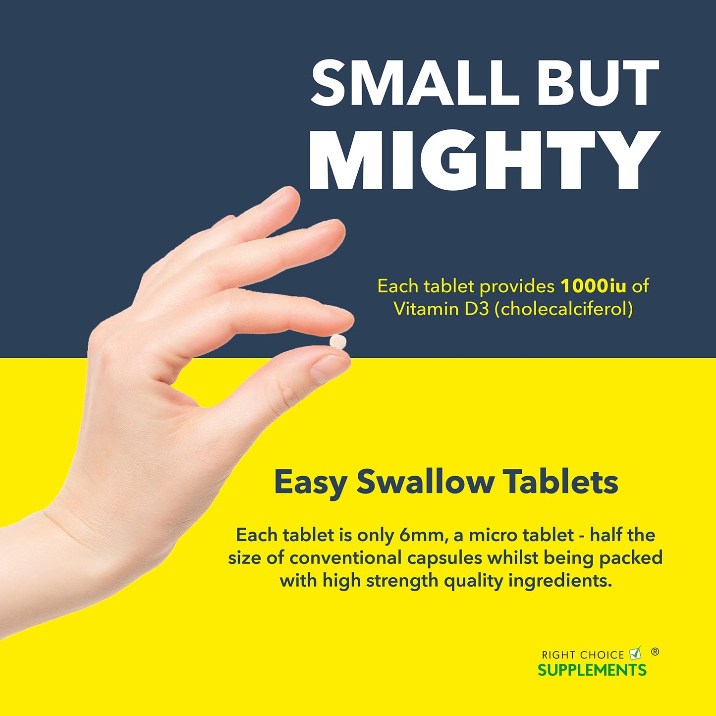 Right Choice Supplements Vitamin D 1000iu - 1 Year Supply, 365 Easy-Swallow Vitamin D Tablets, Vegetarian Vitamin D3 1000iu, Optimal Strength Immune Support Vitamin D Supplement