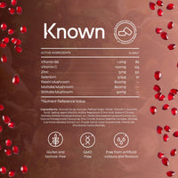 Known Tasty Immunity Mushrooms Gummies - Reishi, Maitake, Vitamin C, Zinc & Selenium - Natural Pomegranate Flavour - 60 Vegan Gummies, 1 Month Supply