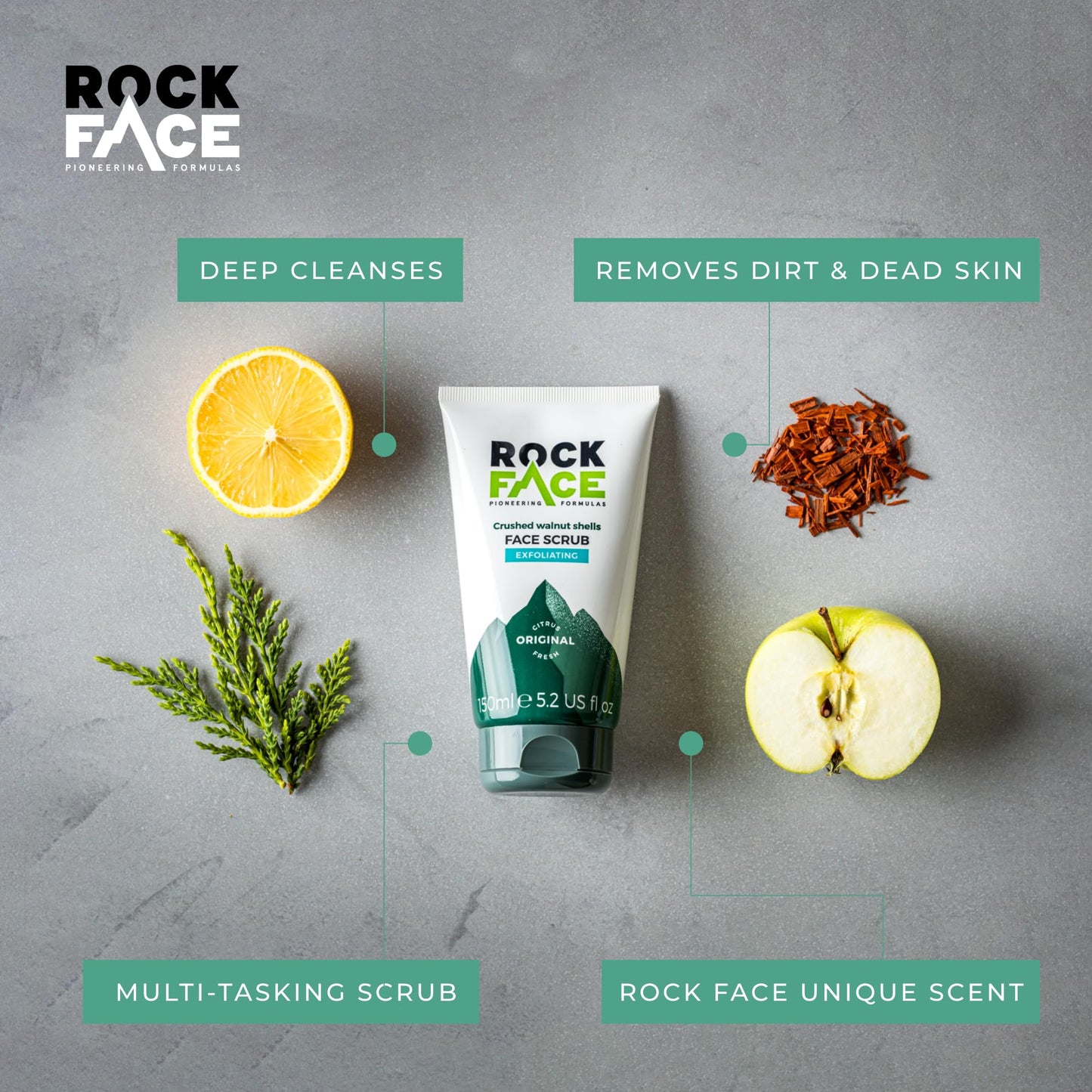 RockFace Rockface Exfoliating Face Scrub for Men 100ml | Everyday Face Scrub | Invigorates Tired Skin | Fresh Citrus | Smooth Skin