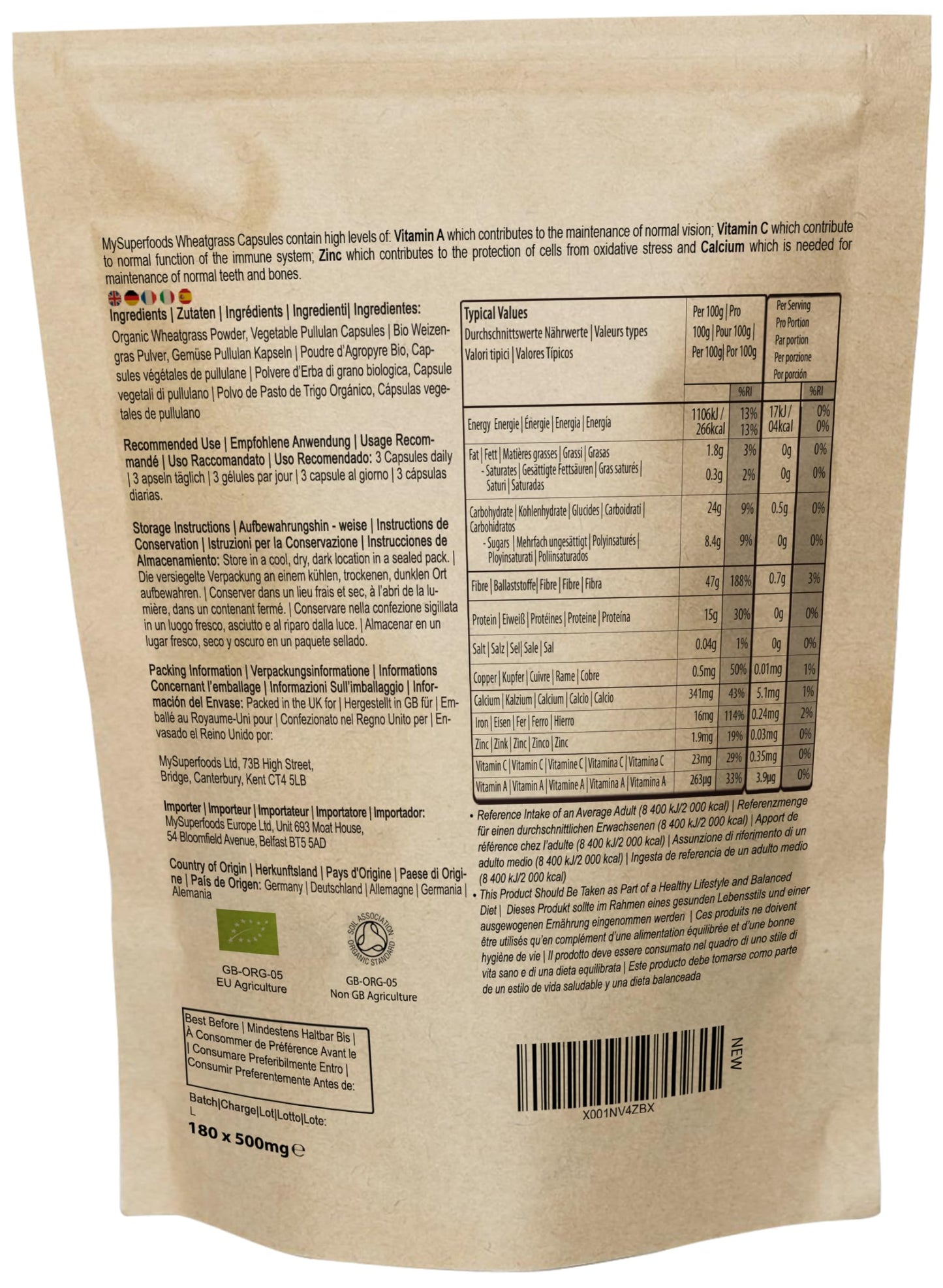 Wheatgrass Capsules | Organic | 1500mg per Serving | 180 Capsules | High Chlorophyll Content | MySuperfoods